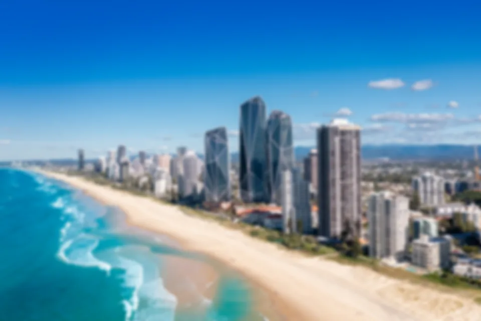 Aerial view of the Gold Coast beach and skyline