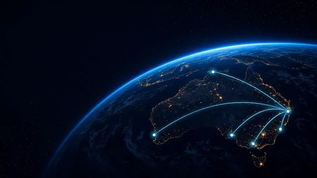 Australia seen from space with interstate moving routes from the Gold Coast